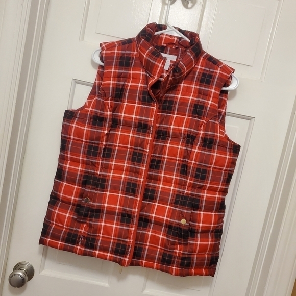 EC Charter Club Quilted Red Buffalo Plaid Puffer Vest Size Medium, preppy - Picture 2 of 9